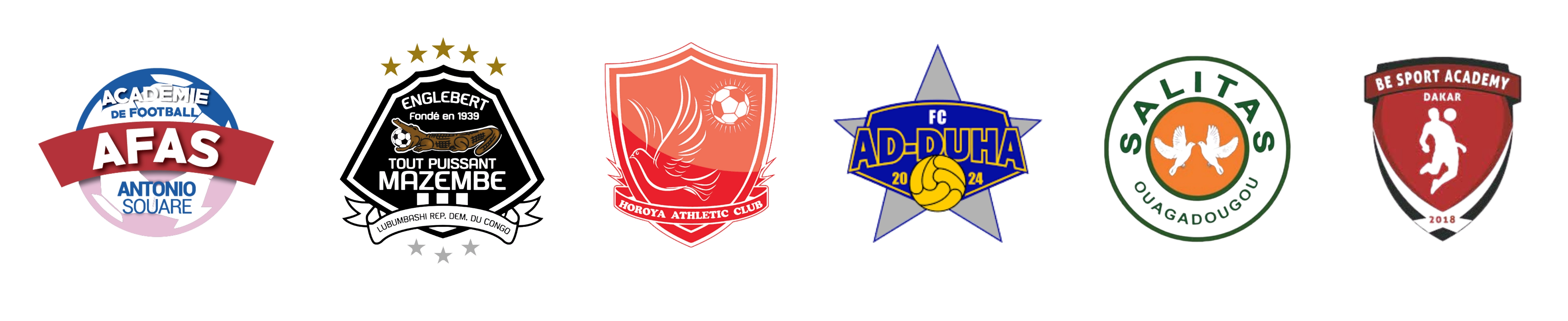 AFASTP Mazembe Horoya ACAD DUHA Salitas BE Sport Logos